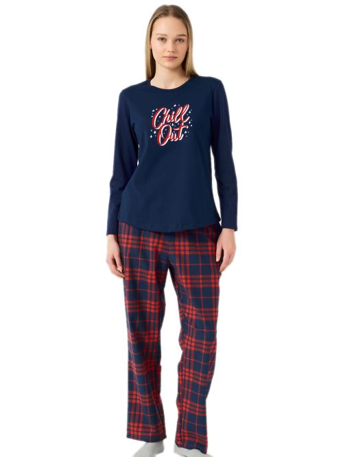 Γυναικεία Πυτζάμα MINERVA Cozy Καρό - 100% Βαμβάκι Interlock