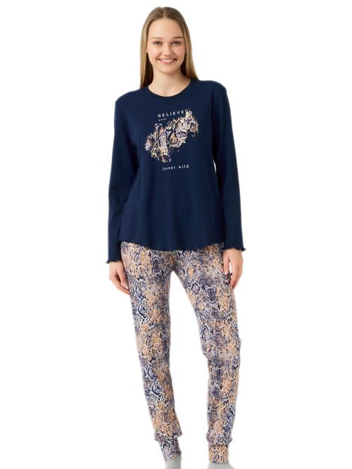 Γυναικεία Πυτζάμα MINERVA Wild Blue - 100% Βαμβάκι Interlock