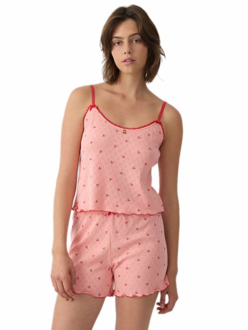 Γυναικεία Πυτζάμα MINERVA Pointelle - Σχέδιο Cherries - 100% Βαμβακερή 