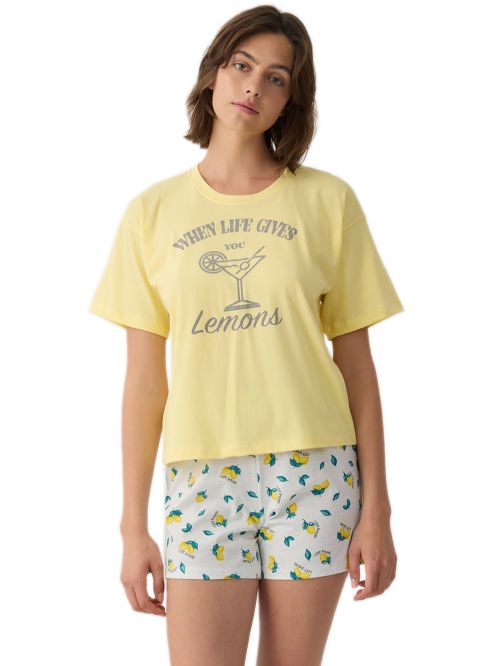 Γυναικεία Πυτζάμα MINERVA Lemons & Plaid - 100% Βαμβακερή - Family