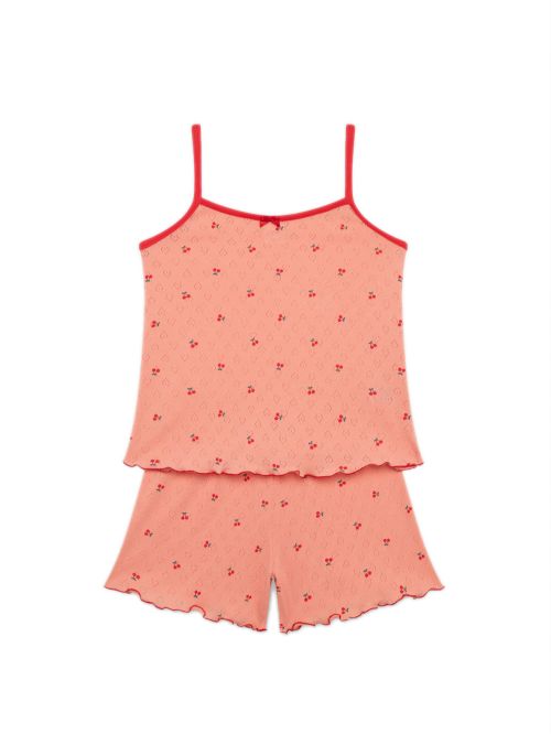 Παιδική Πυτζάμα MINERVA για Κορίτσι Cherries Pointelle - 100% Αγνό Βαμβάκι