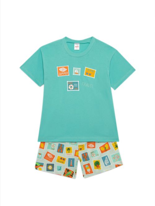 Παιδική Πυτζάμα MINERVA για Αγόρι Carte Postale  - 100% Aγνό Βαμβάκι