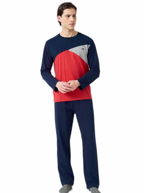 Ανδρική Πυτζάμα MINERVA Color Blocks - 100% Βαμβάκι Interlock