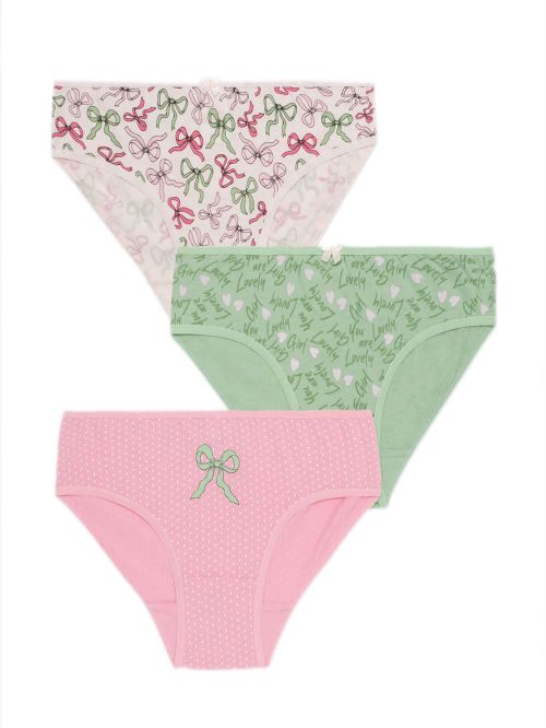 Εφηβικό Σλιπ MINERVA για Κορίτσι Bows - 100% Αγνό Βαμβάκι - Πακέτο με 3