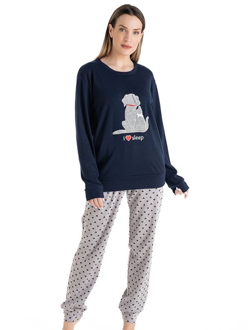Πυτζάμα Γυναικεία RACHEL Heart (Dog Cat) - Γεμάτο Βαμβάκι