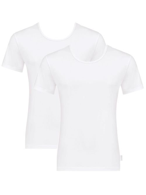 SLOGGI 24/7 SH03 Neck - Αντρική Κοντομάνικη Φανέλα - Ελαστικό Βαμβάκι - 2 Τεμάχια - Καλοκαίρι 2019-M-White