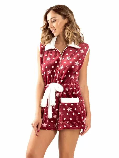 Γυναικεία ρόμπα bonne nuit 9515 bordeaux stars μπροστά