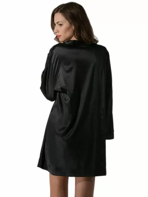 σατέν ρόμπα luna 80202 black μπροστά