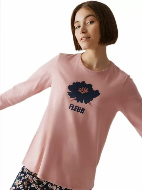 Γυναικεία Πυτζάμα MINERVA Fleur - 100% Βαμβάκι Interlock - Floral Σχέδιο