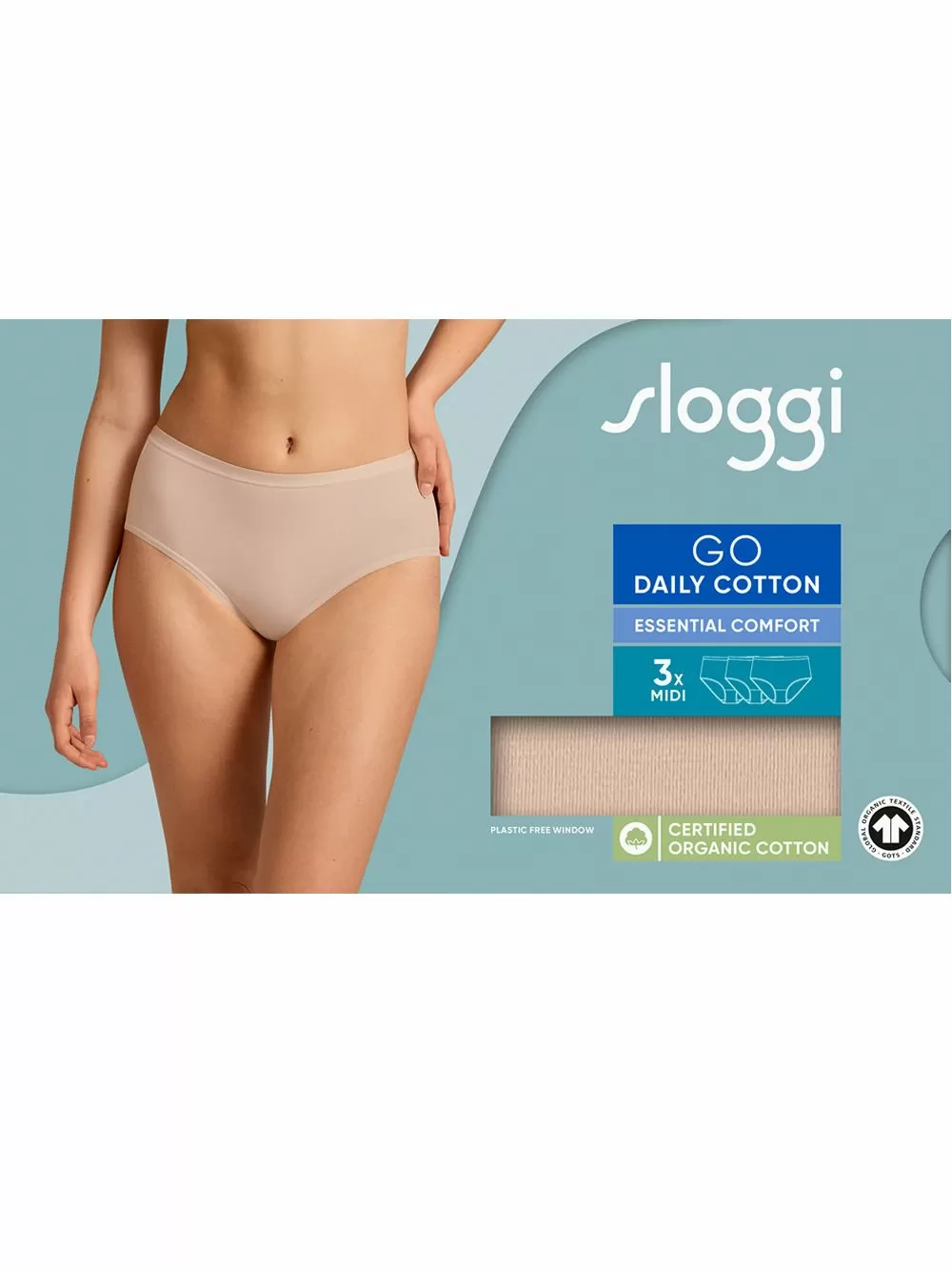 SLOGGI Go Daily Cotton Midi - Οργανικό Eco Βαμβάκι - Πακέτο με 3