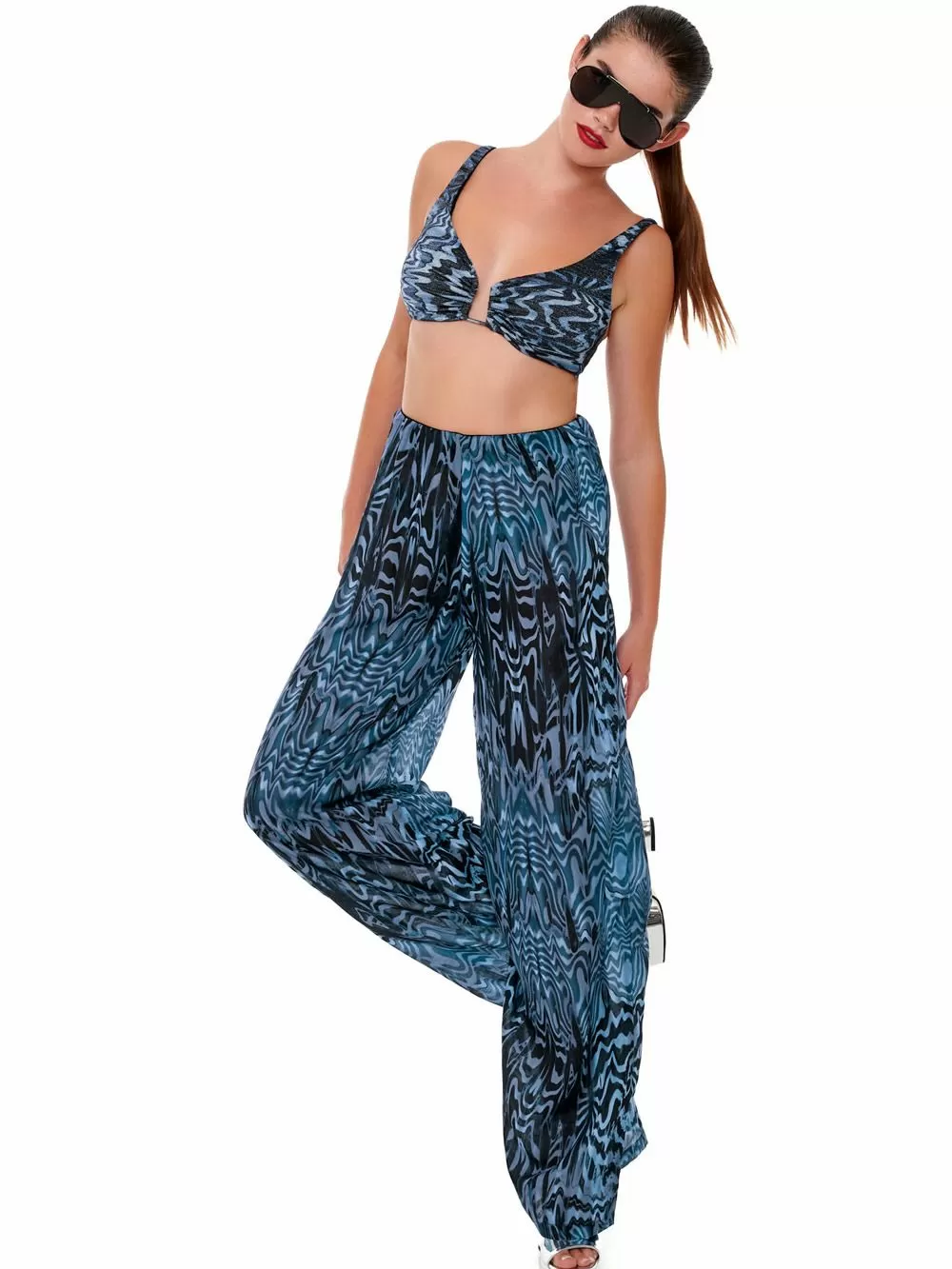 Beachwear BLUEPOINT Παντελόνα Water Gate Silver - Αέρινο Ύφασμα