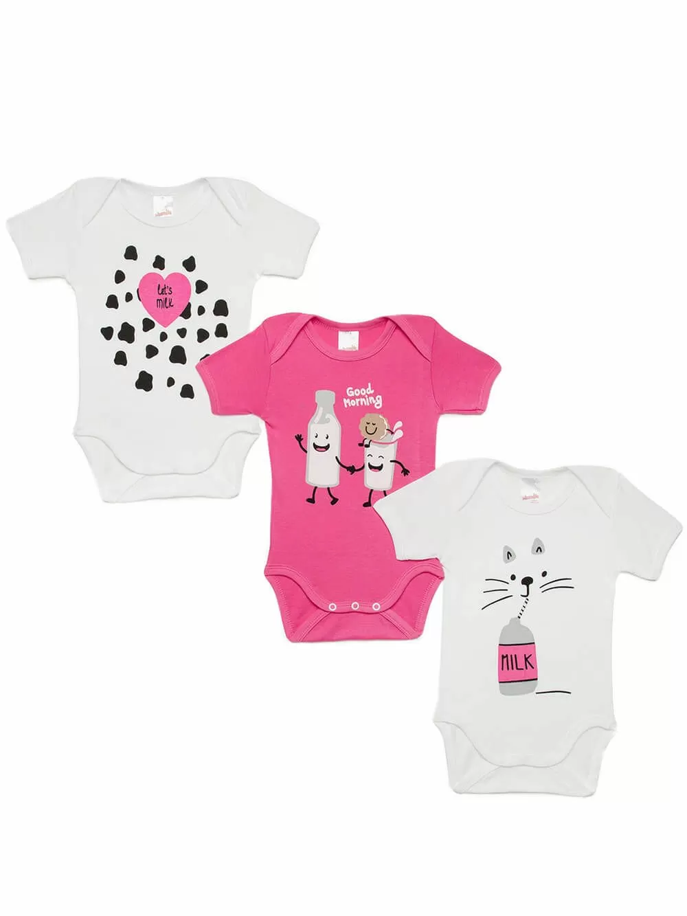 Βρεφικά Κορμάκια MINERVA για κορίτσι Let's Milk - 100% Αγνό Βαμβάκι - 3 Pack