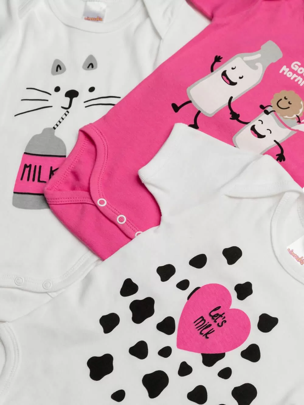 Βρεφικά Κορμάκια MINERVA για κορίτσι Let's Milk - 100% Αγνό Βαμβάκι - 3 Pack