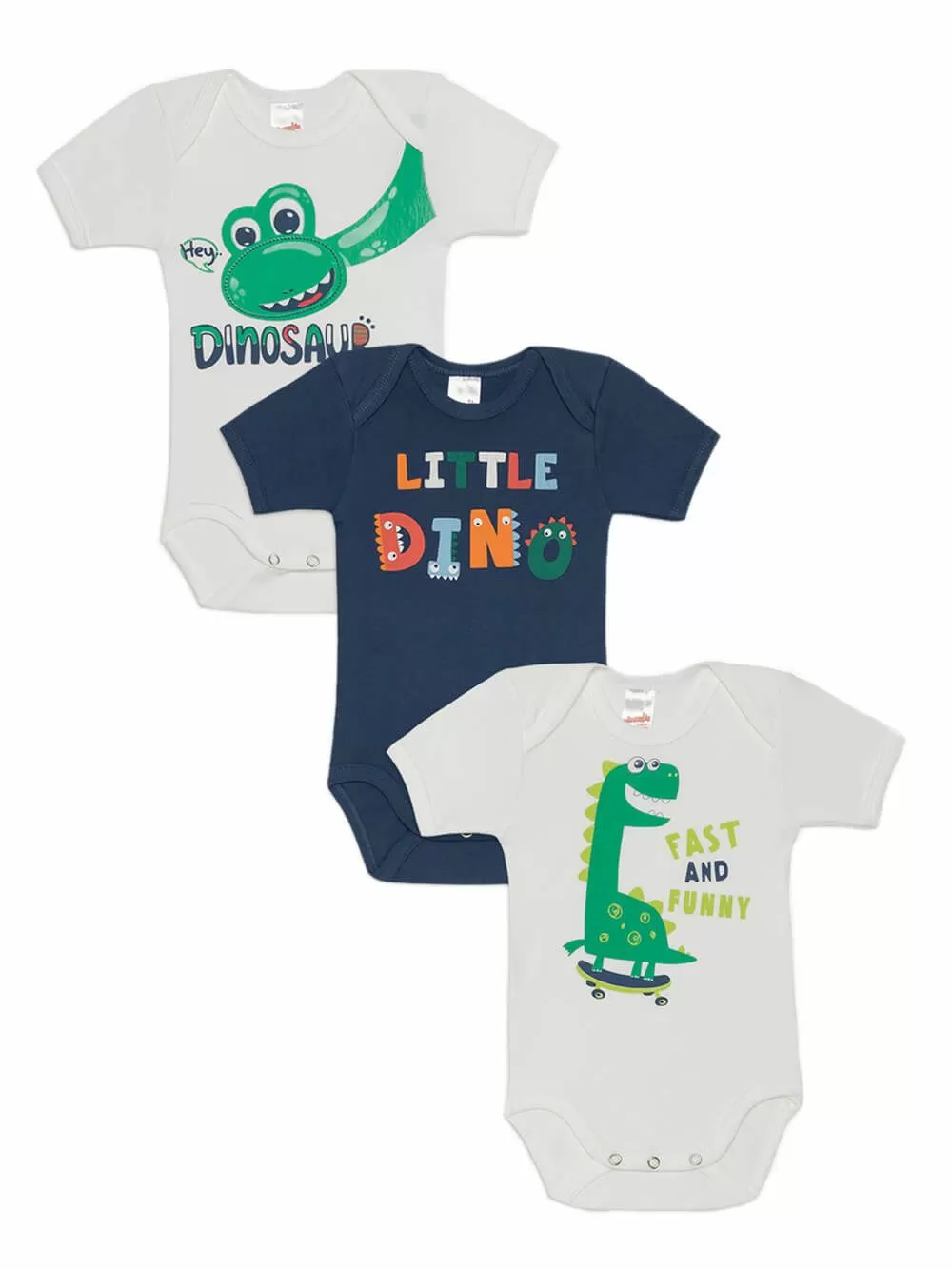 Βρεφικά Κορμάκια MINERVA για αγόρι Hey Dino - 100% Αγνό Βαμβάκι - 3 Pack 