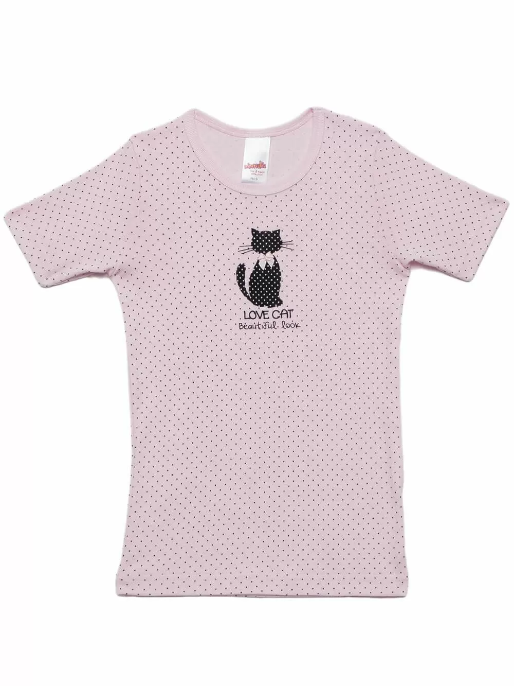 Παιδικό Φανελάκι MINERVA Κοντό Μανίκι Love Cat - 100% Αγνό Βαμβάκι 
