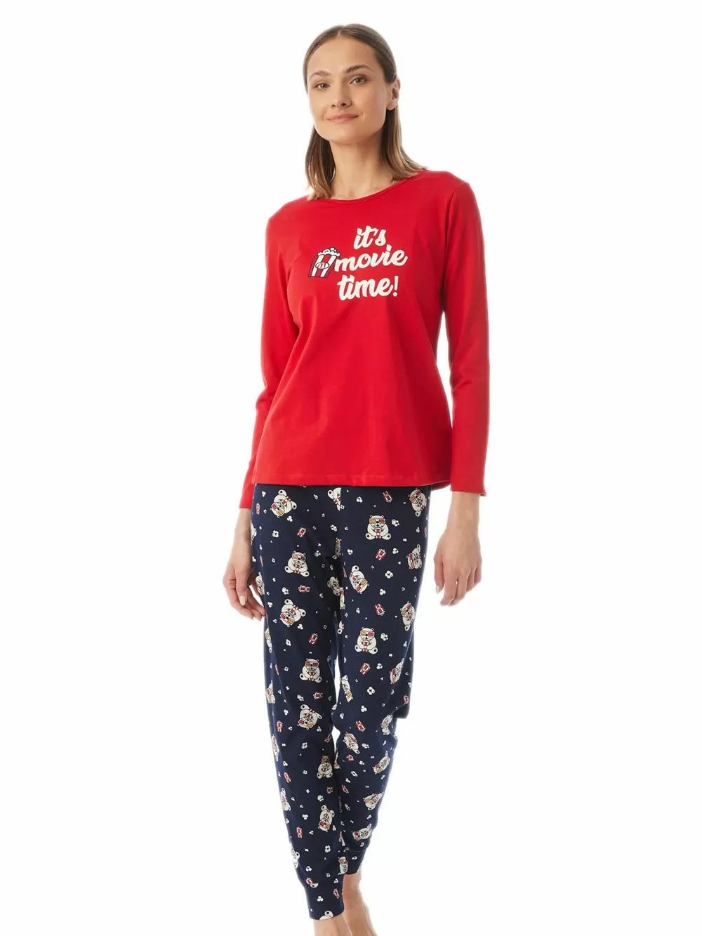 Γυναικεία Πυτζάμα MINERVA POP CORN - 100% Βαμβάκι Interlock