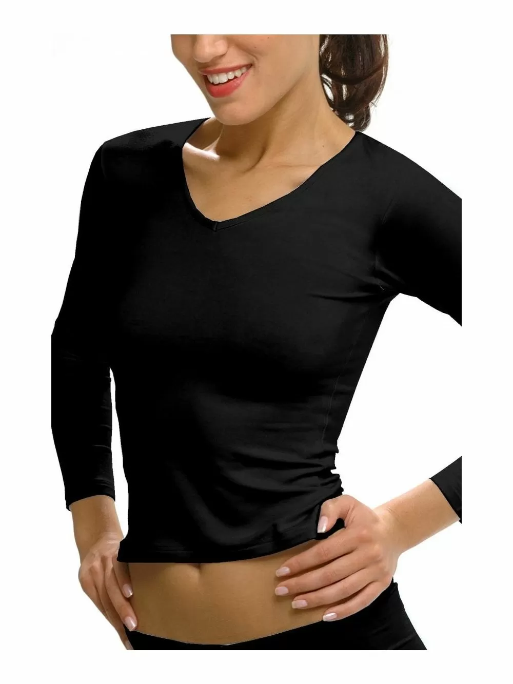 Helios Μπλούζα Μακρύ Μανίκι -Λαιμόκοψη σε Σχήμα V -Απαλή Φυτική Ίνα Micromodal