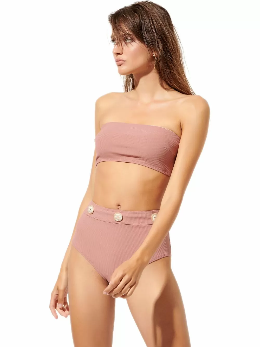 Μαγιό BLU4U Buttoned Bikini Κανονικό Ψηλοκάβαλο - Rib Ύφασμα & Κουμπιά 