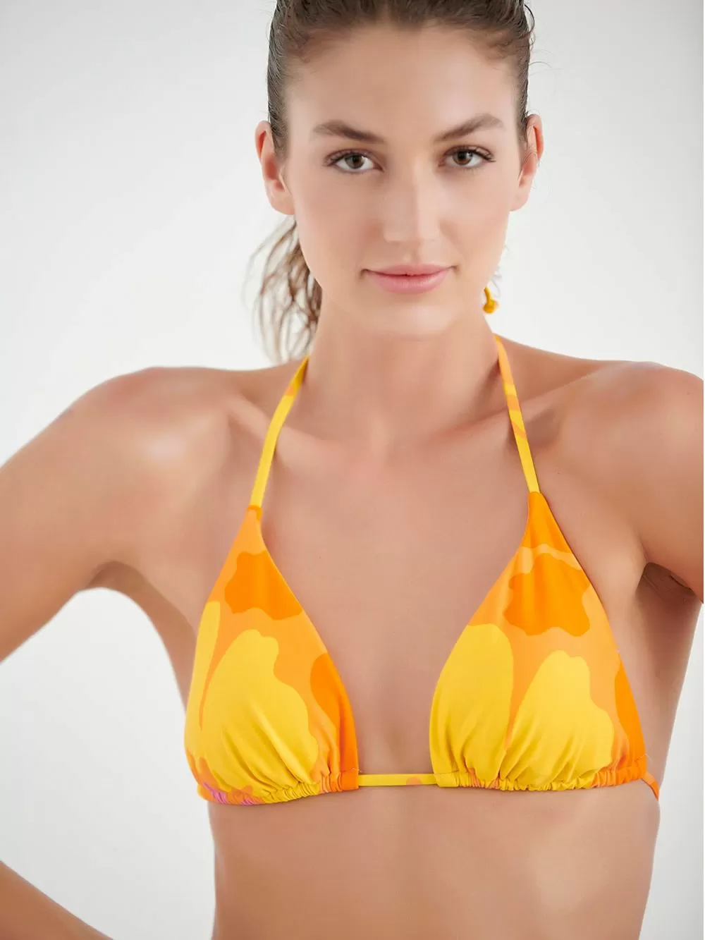 Μαγιό BLU4U Orange Flower Σετ Μπικίνι Τρίγωνο & Σλιπ Κανονικό