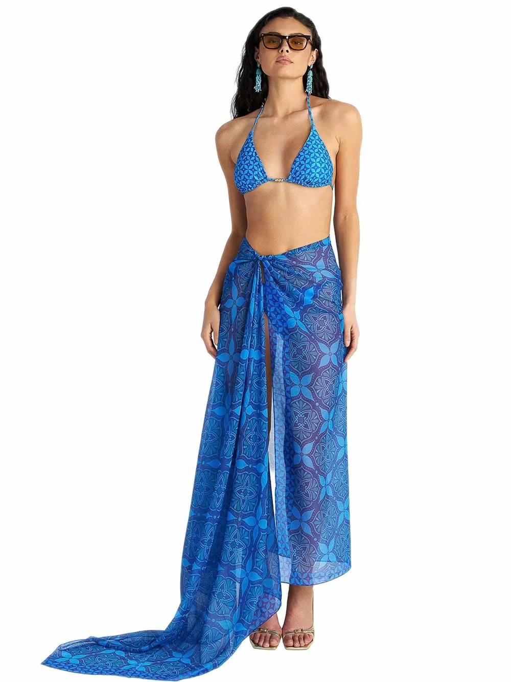 Beachwear BLU4U Παρεό Blue Ikat - Αέρινο Ύφασμα