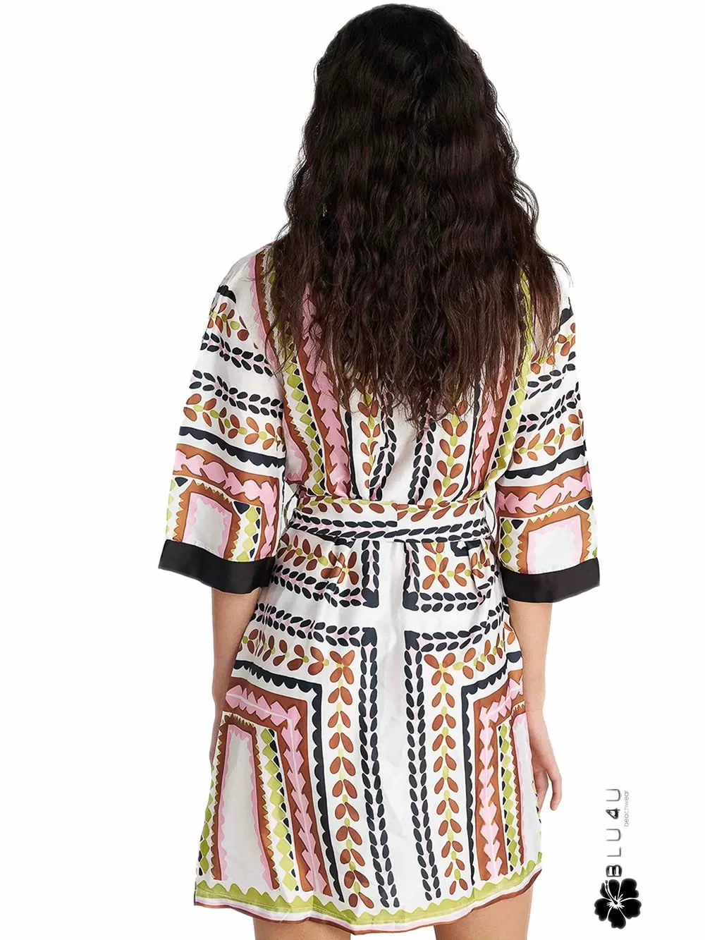 Beachwear BLU4U Κοντό Φόρεμα Καφτάνι Θαλάσσης Jungle Garden - Αέρινο Ύφασμα