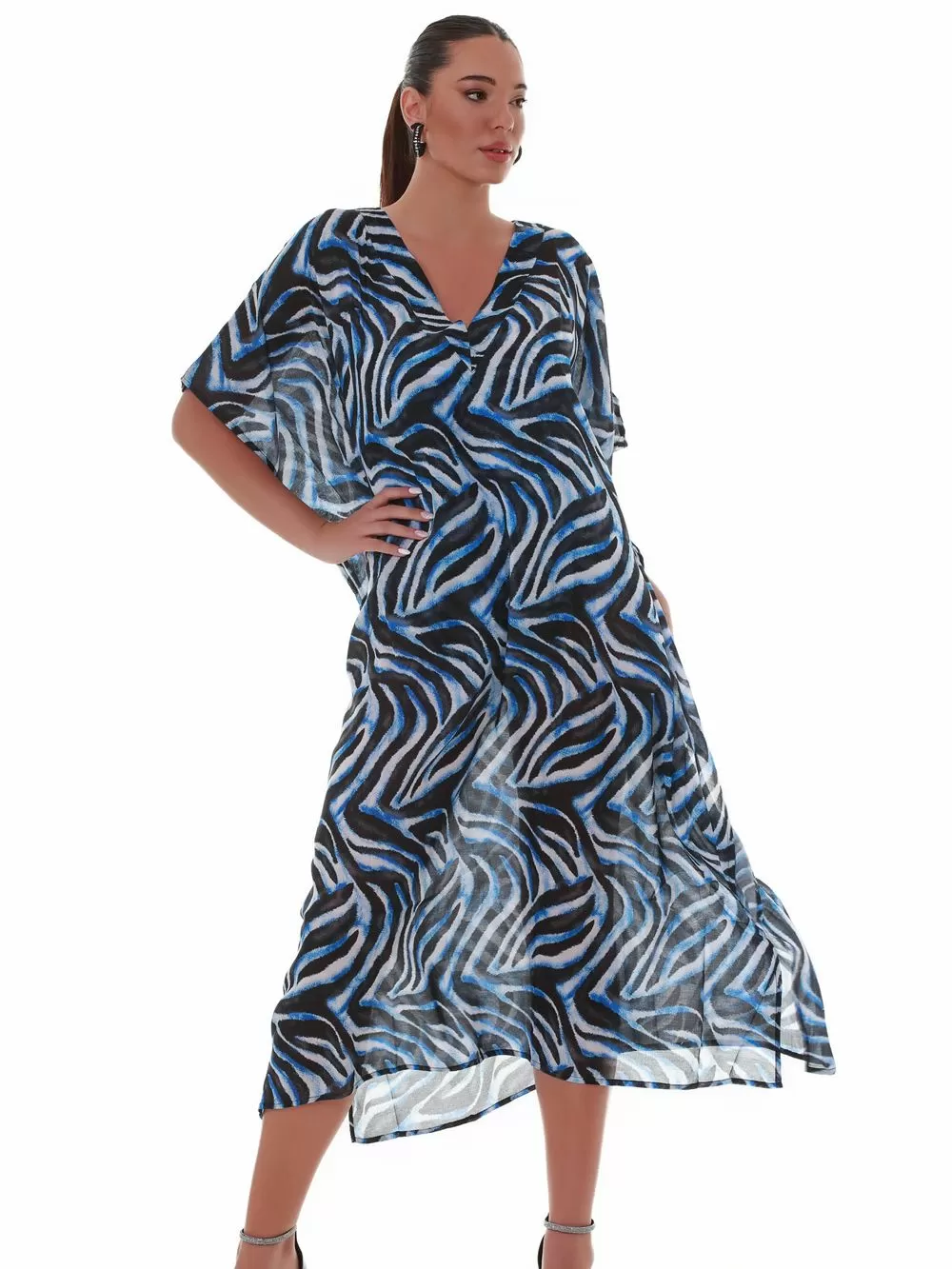 Beachwear BLUEPOINT Φόρεμα Καφτάνι Θαλάσσης Safari Chic - Αέρινο Ύφασμα