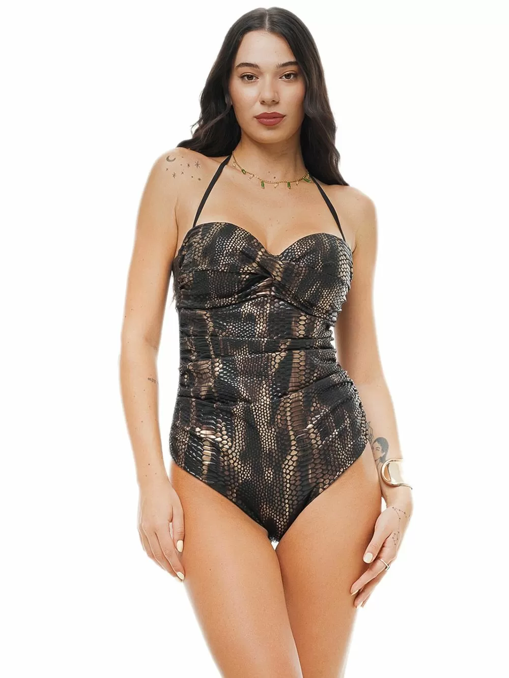 Μαγιό BLUEPOINT Croco Effect Ολόσωμο Strapless Μεγάλο Στήθος - Αόρατη Ενίσχυση 