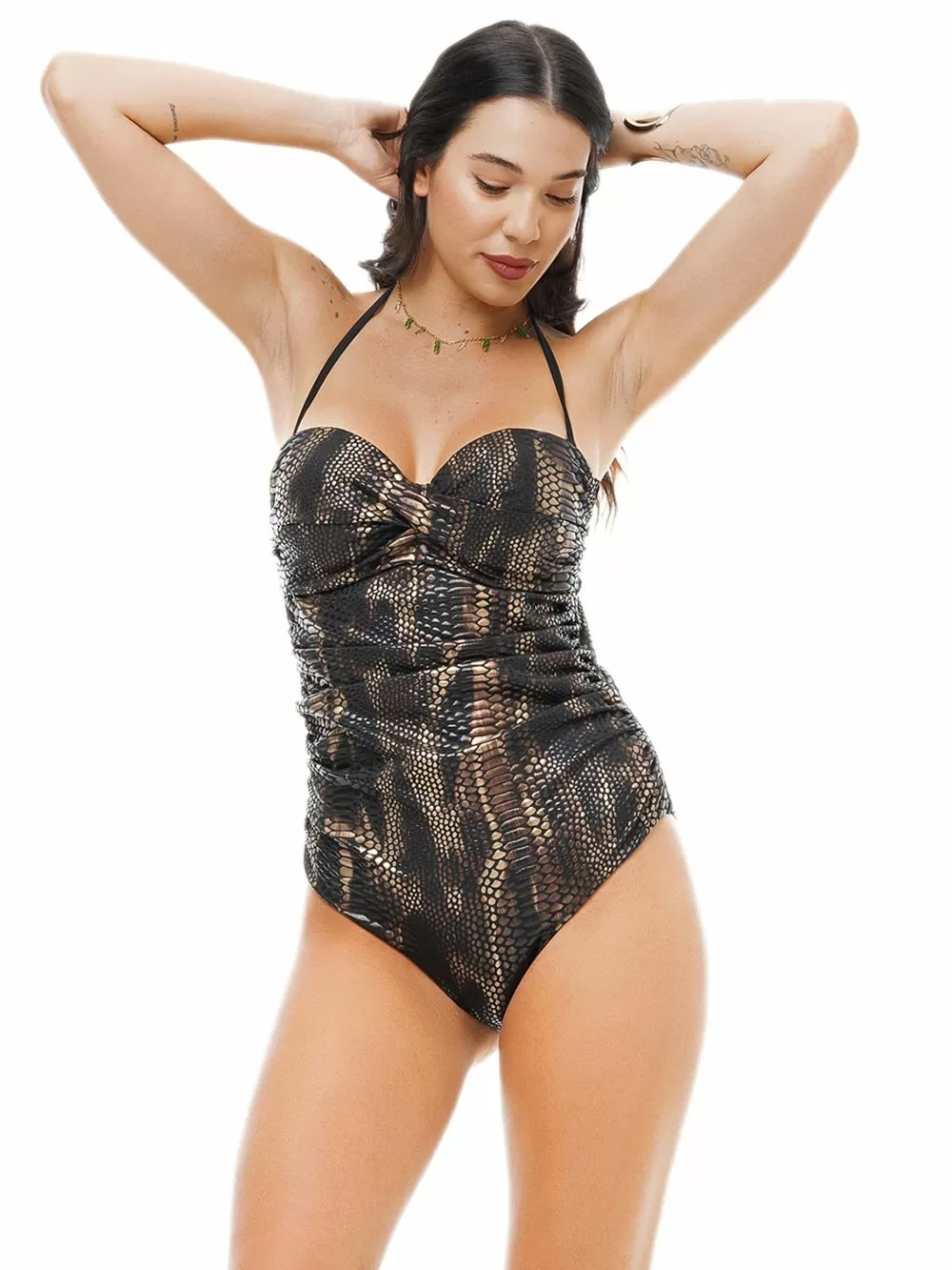 Μαγιό BLUEPOINT Croco Effect Ολόσωμο Strapless Μεγάλο Στήθος - Αόρατη Ενίσχυση 