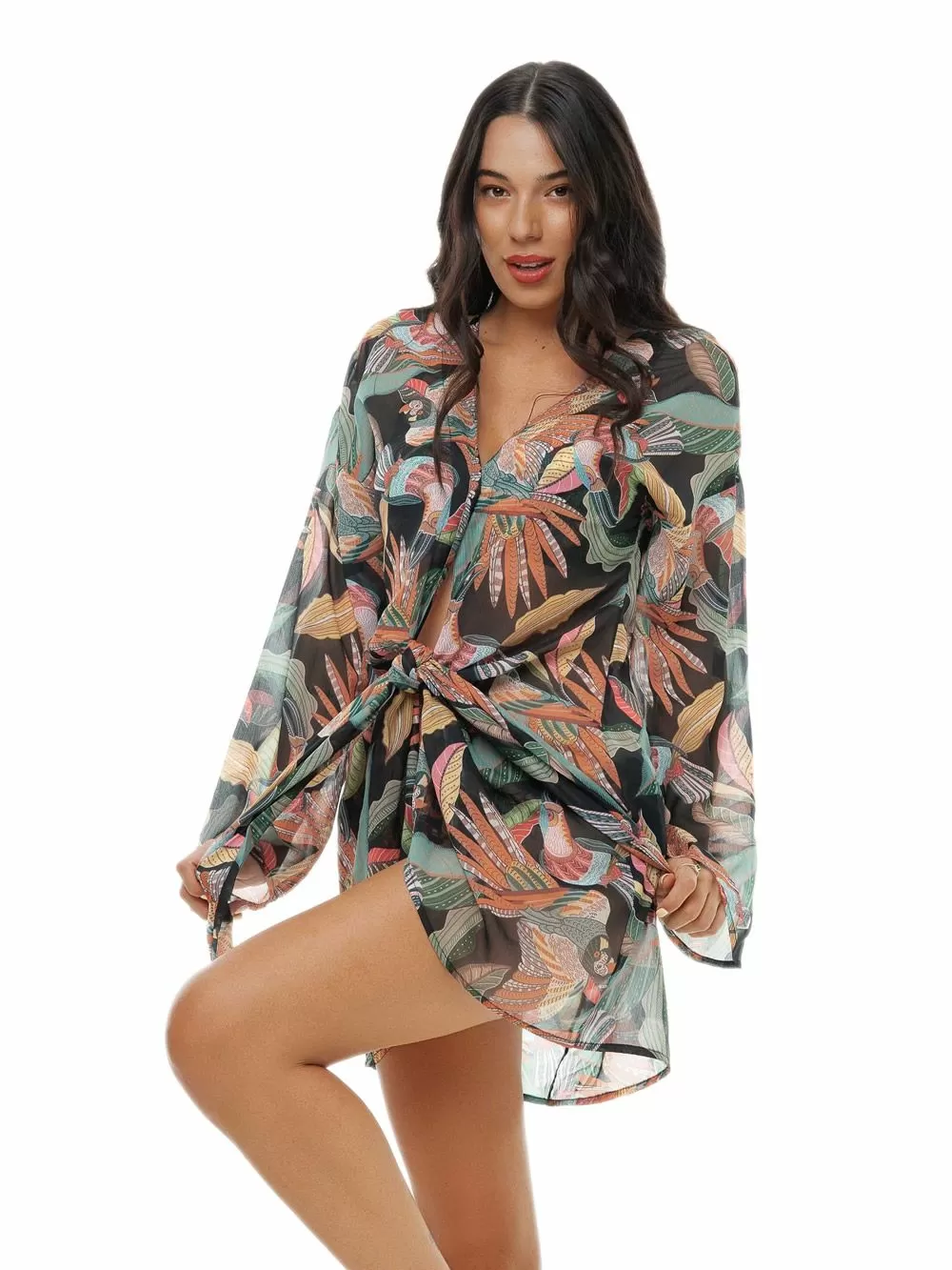 Beachwear BLUEPOINT Κιμονό Θαλάσσης Hot Tropic - Αέρινο Ύφασμα