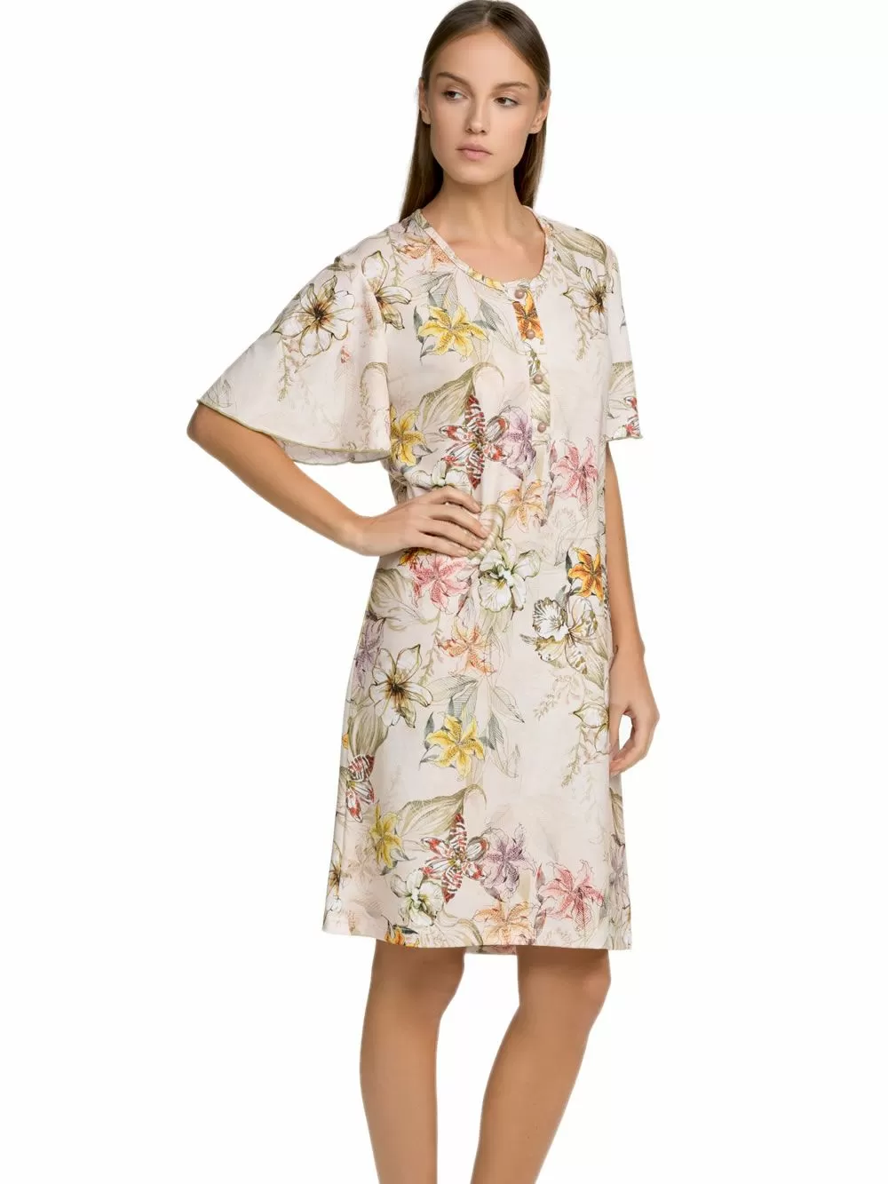 Νυχτικό ΓΙΩΤΑ Homewear - 100% Βαμβακερό - Floral Σχέδιο & Κουμπιά