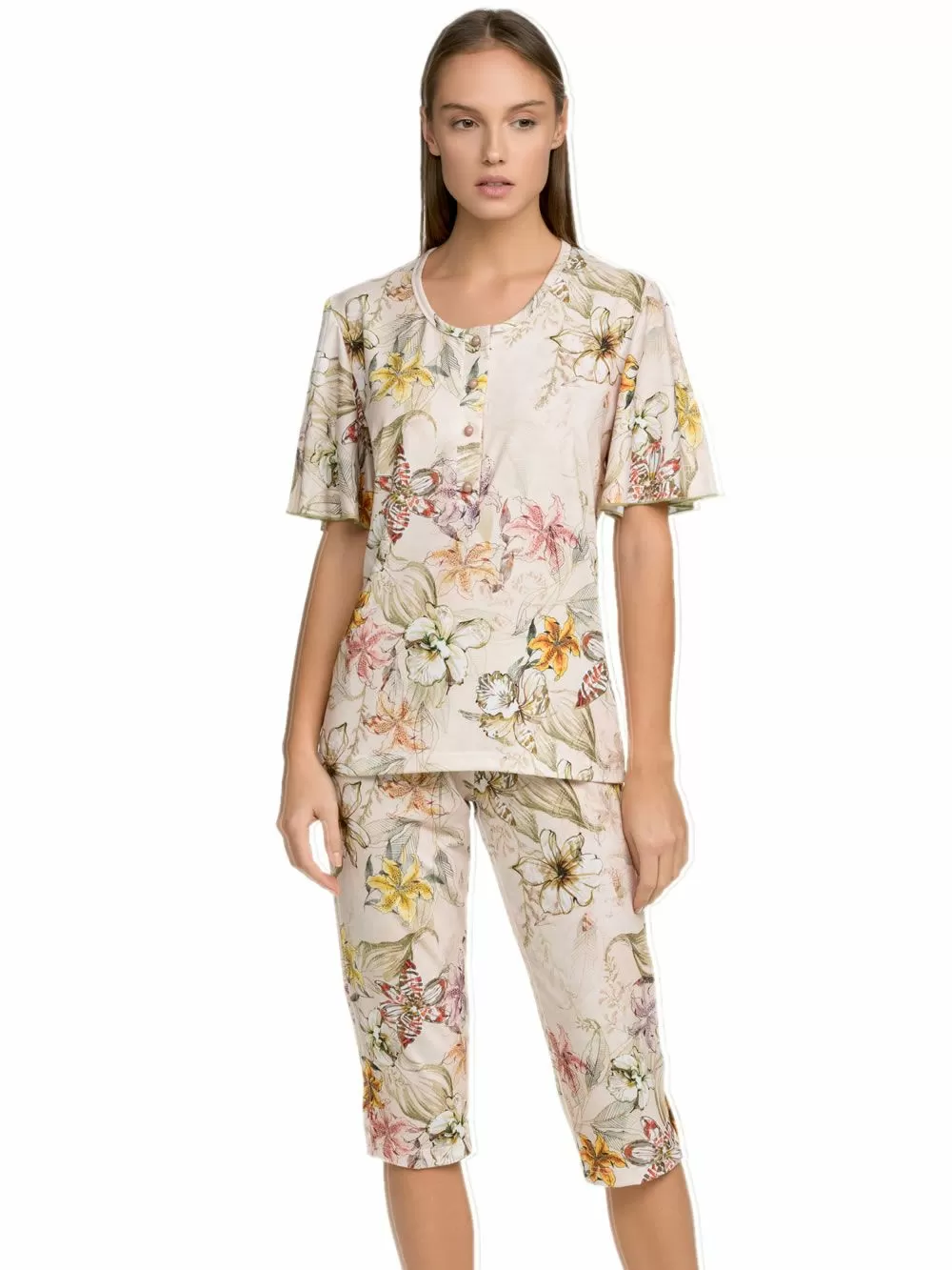 Πυτζάμα ΓΙΩΤΑ Homewear - 100% Βαμβακερή - Floral Σχέδιο & Κουμπιά 
