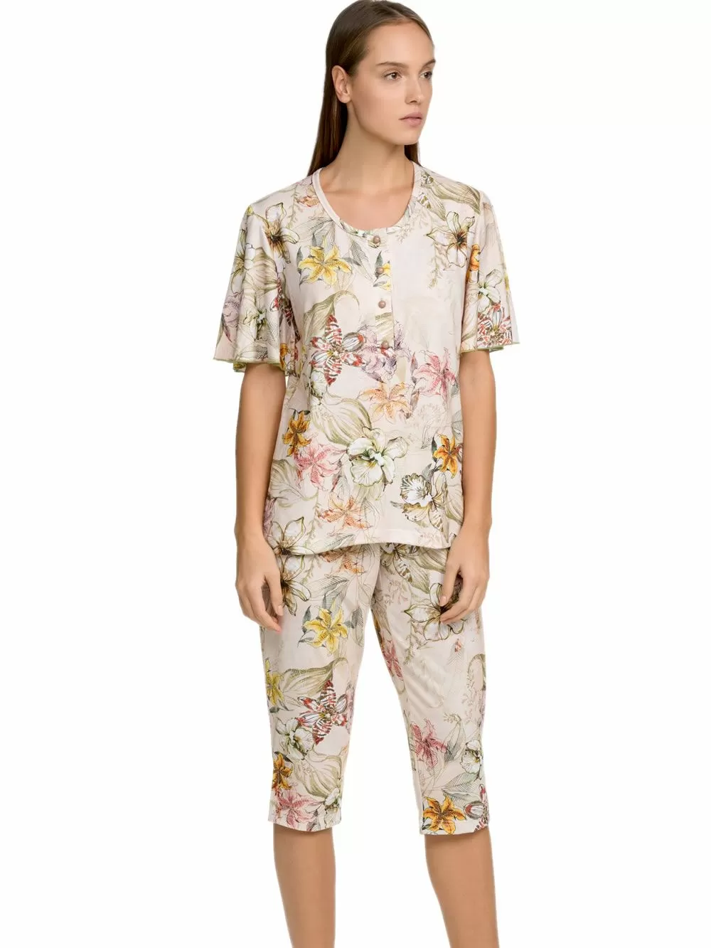 Πυτζάμα ΓΙΩΤΑ Homewear - 100% Βαμβακερή - Floral Σχέδιο & Κουμπιά 