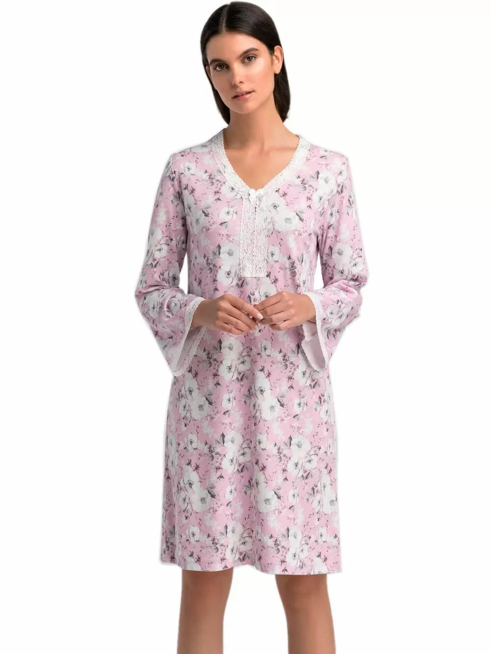 Νυχτικό ΓΙΩΤΑ Homewear - Γεμάτο Βαμβάκι - Floral Σχέδιο & Δαντέλα 