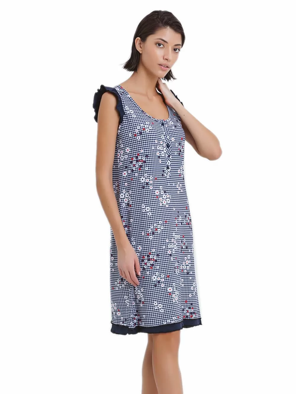 Νυχτικό ΓΙΩΤΑ Homewear - 100% Βαμβακερό - Κουμπιά - Καρό & Floral