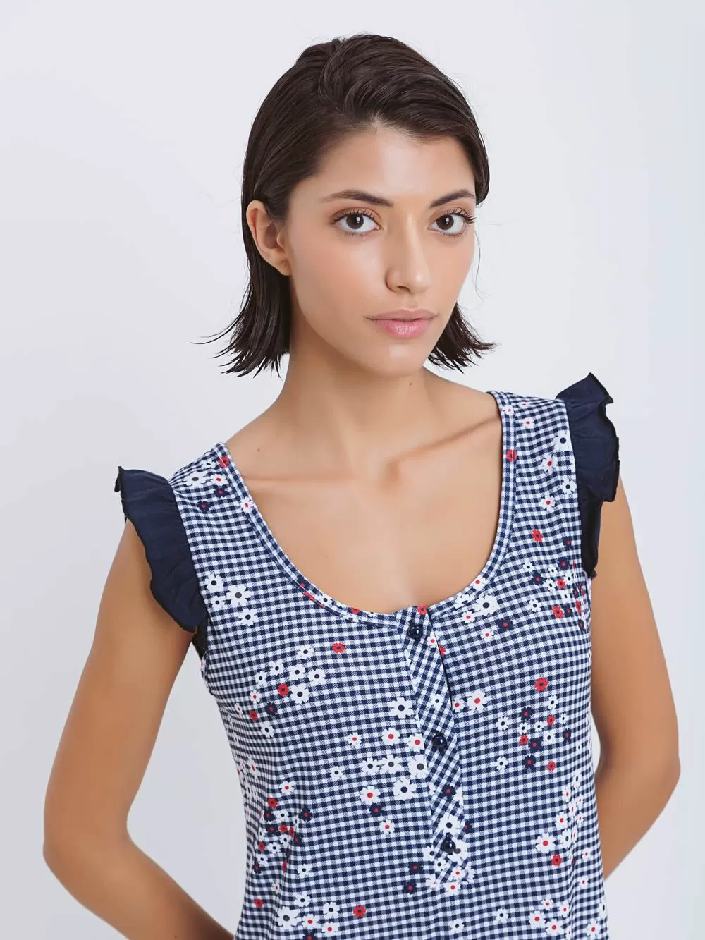 Νυχτικό ΓΙΩΤΑ Homewear - 100% Βαμβακερό - Κουμπιά - Καρό & Floral