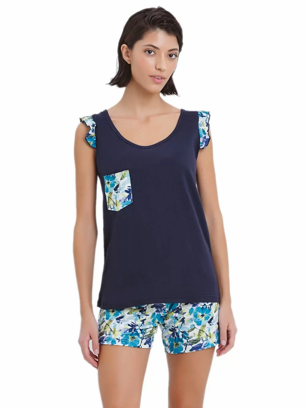 Πυτζάμα ΓΙΩΤΑ Homewear - 100% Βαμβακερή - Floral & Βολάν