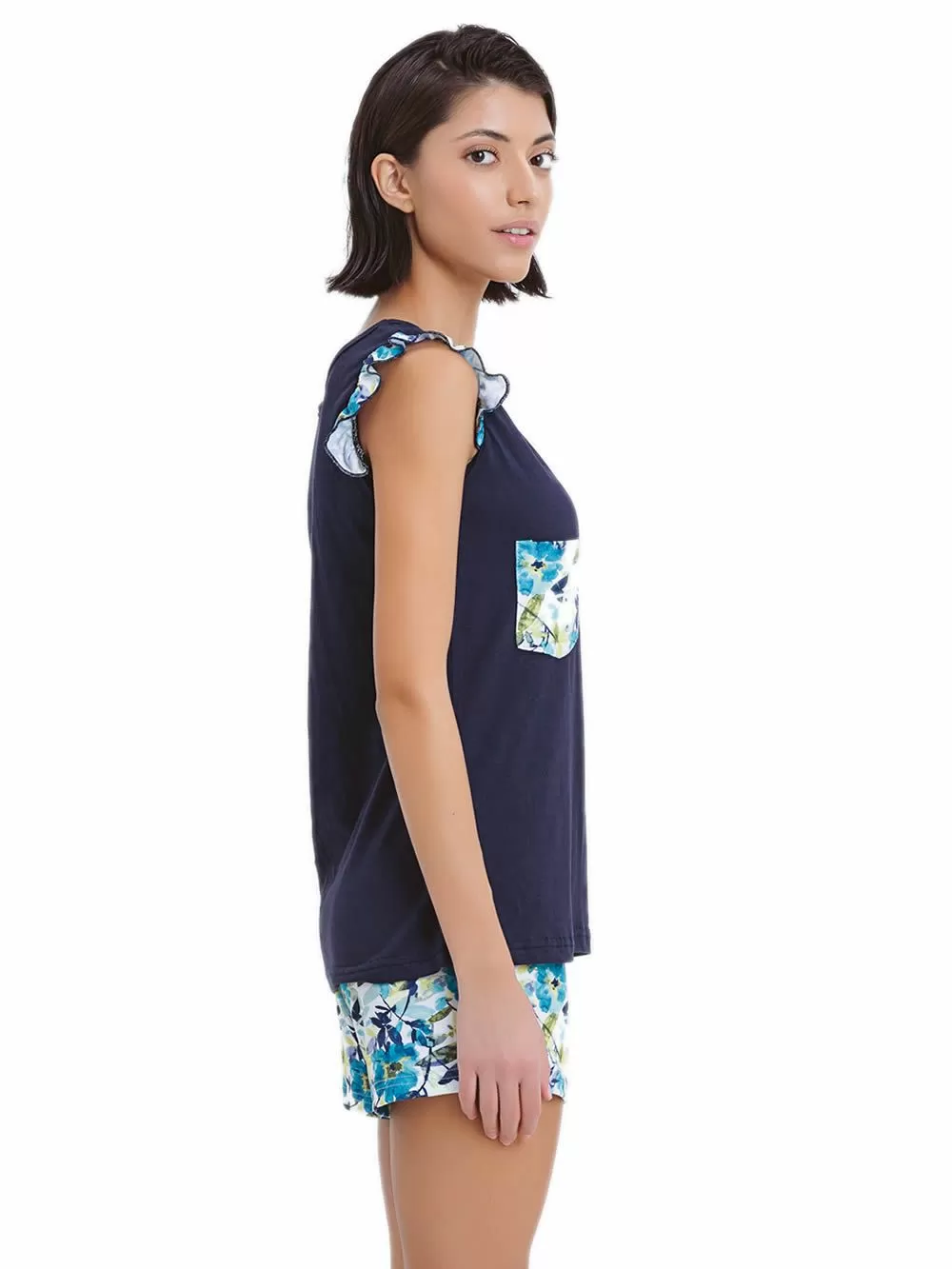 Πυτζάμα ΓΙΩΤΑ Homewear - 100% Βαμβακερή - Floral & Βολάν