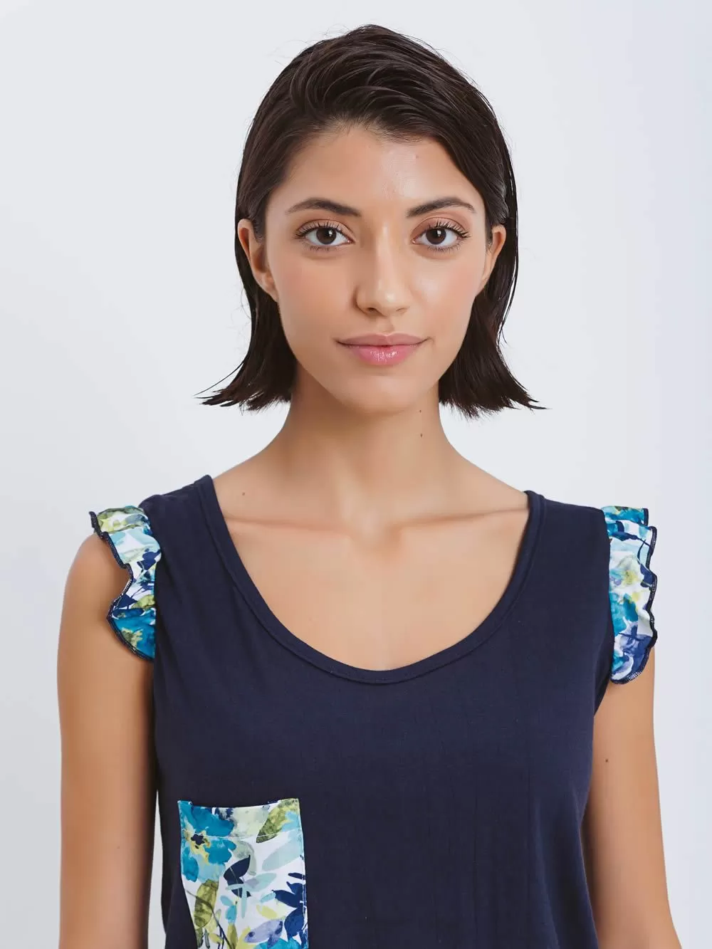 Πυτζάμα ΓΙΩΤΑ Homewear - 100% Βαμβακερή - Floral & Βολάν