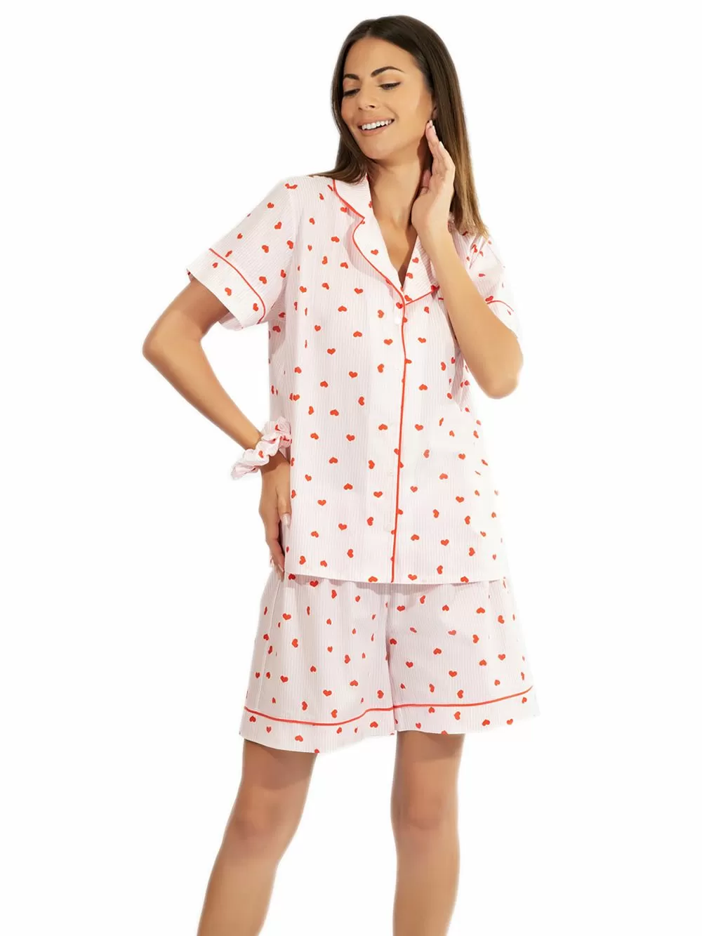 Πυτζάμα HARMONY Cherries - Πουκαμίσα & Βερμούδα - 100% Βαμβακερή