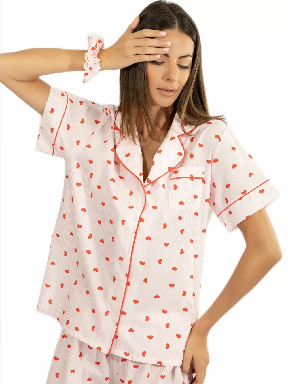 Πυτζάμα HARMONY Cherries - Πουκαμίσα & Βερμούδα - 100% Βαμβακερή