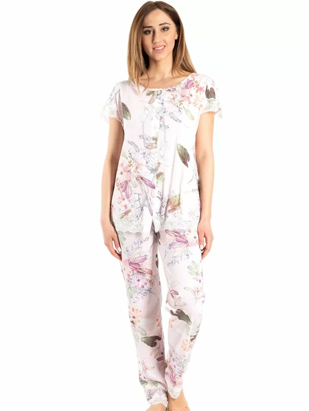 Πυτζάμα HARMONY - Floral Σχέδιο & Δαντέλα - Κουμπιά