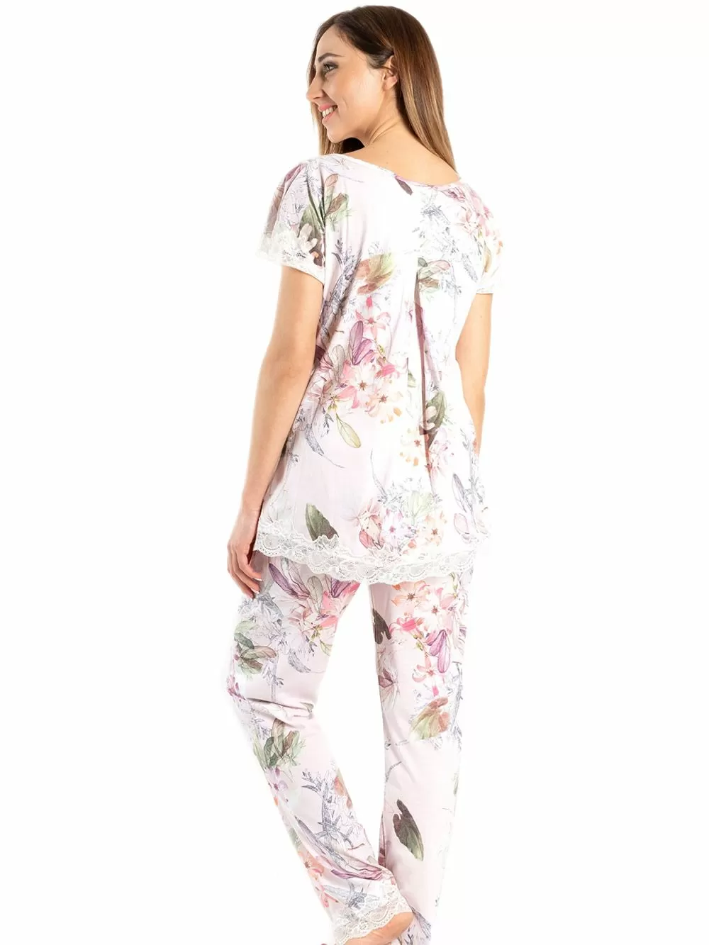 Πυτζάμα HARMONY - Floral Σχέδιο & Δαντέλα - Κουμπιά