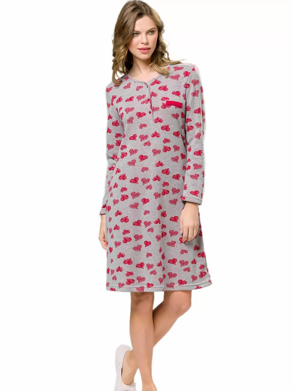 Νυχτικό HARMONY - Απαλό Βαμβάκι - All Over Σχέδιο & Κουμπιά