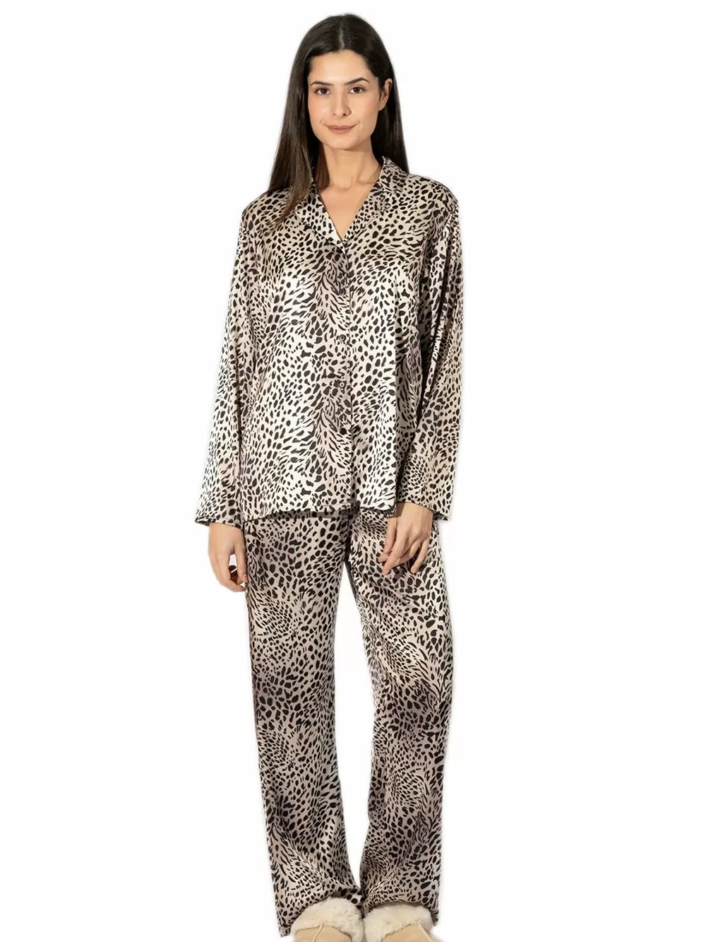 Γυναικεία Πυτζάμα HARMONY Leopard - Απαλό Σατέν - Luxury Σειρά