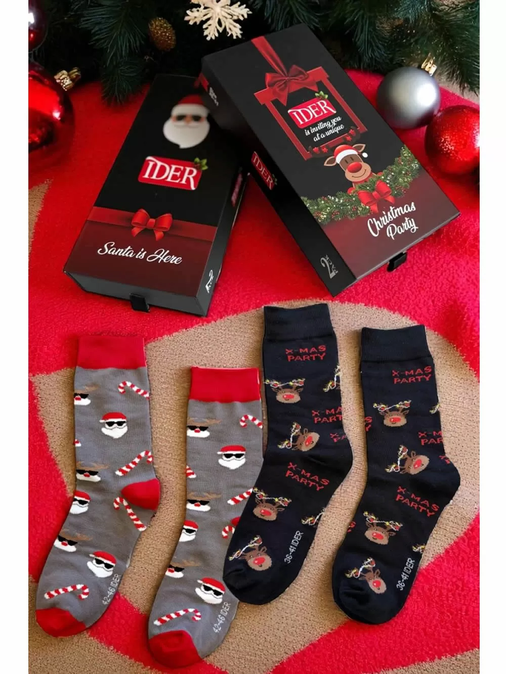 Unisex Κάλτσα IDER Xmas - Ελαστικό Βαμβάκι - 2 Ζευγάρια