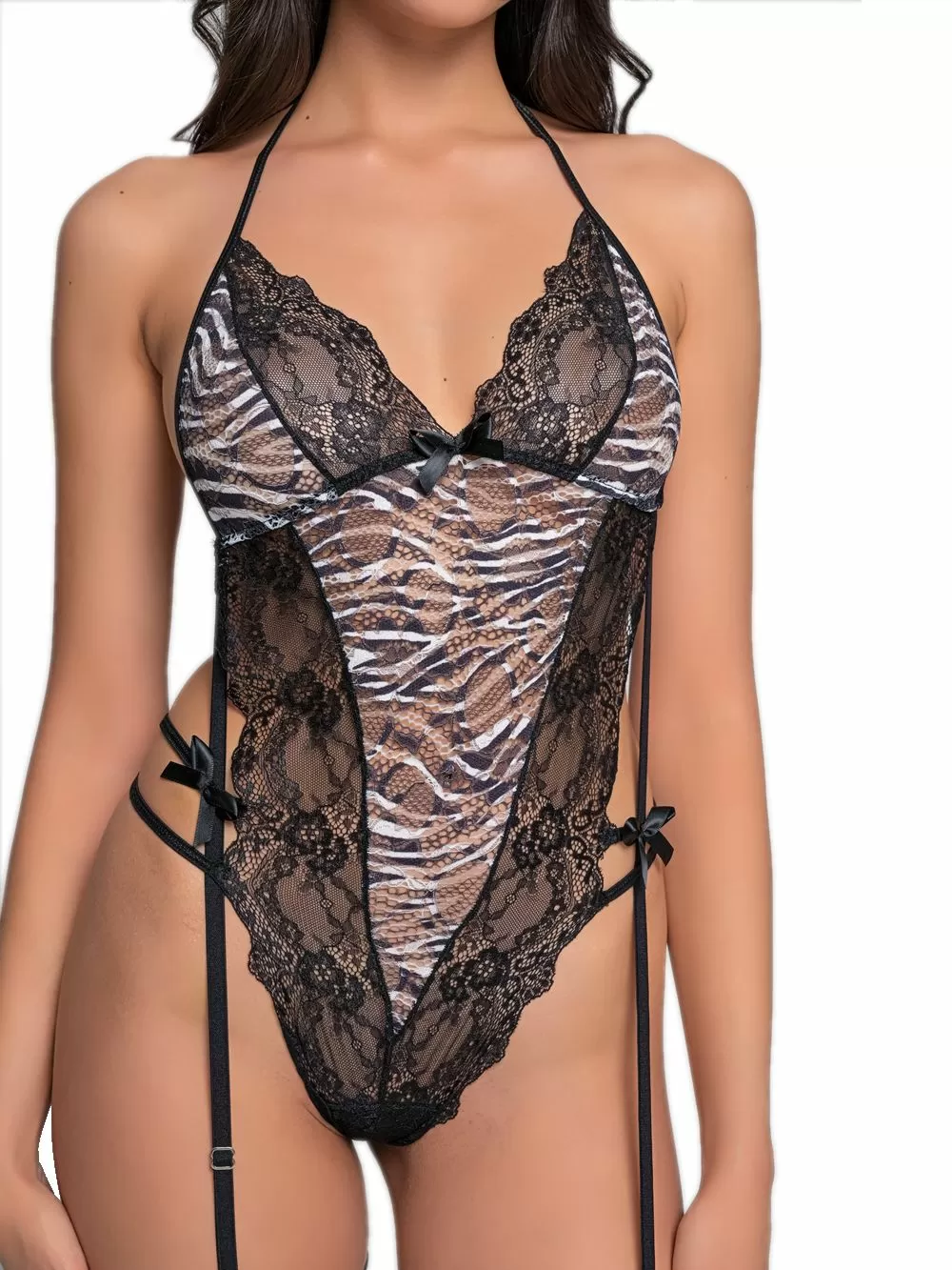 MILENA BY PARIS Κορμάκι - Floral Δαντέλα & Animal Print