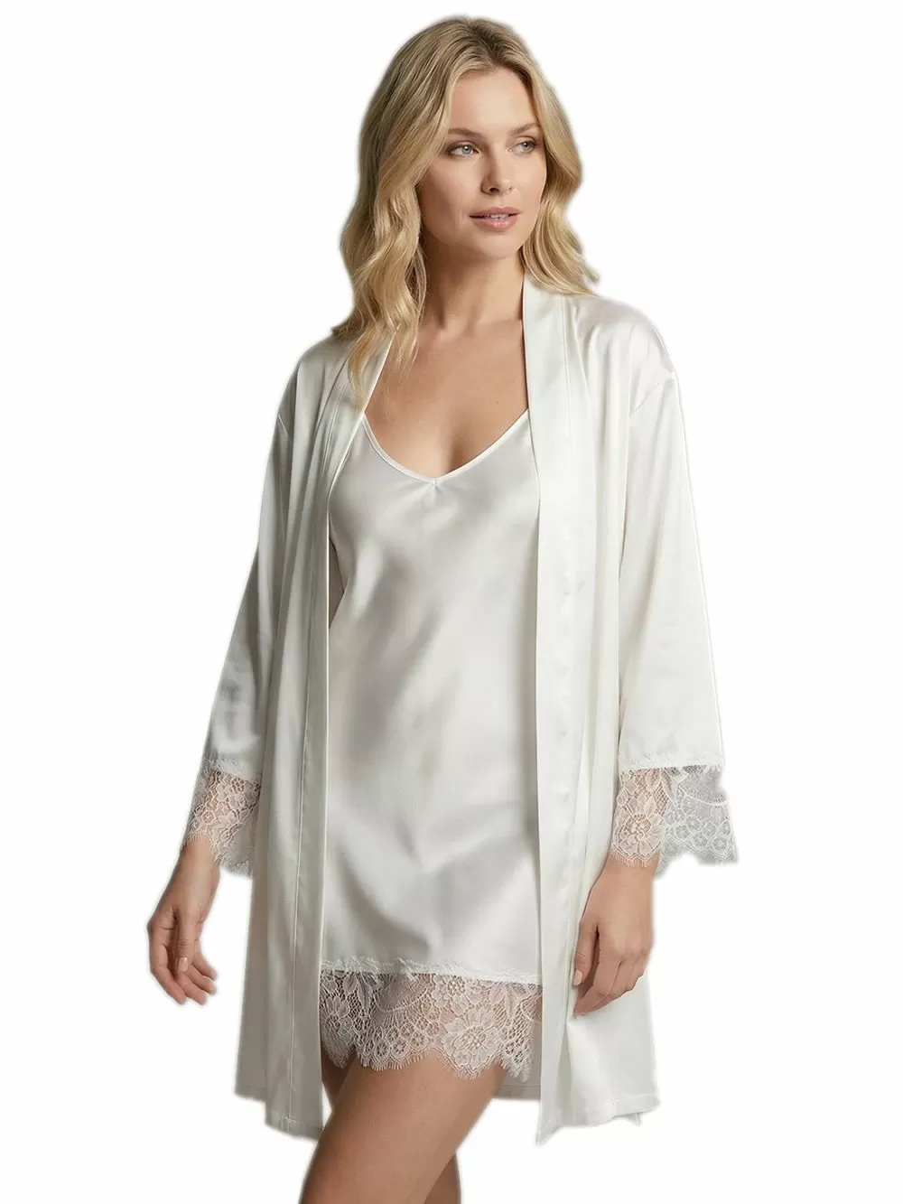 MILENA BY PARIS Ρόμπα - Απαλό Σατέν & Δαντέλα - Νυφική Πρόταση 