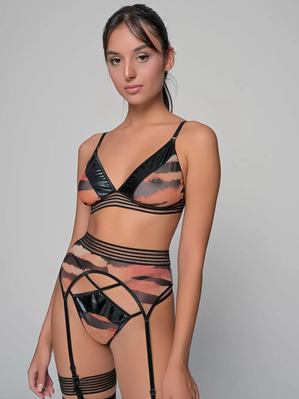 MILENA BY PARIS Ζαρτιέρα - Animal Print & Δερμάτινη