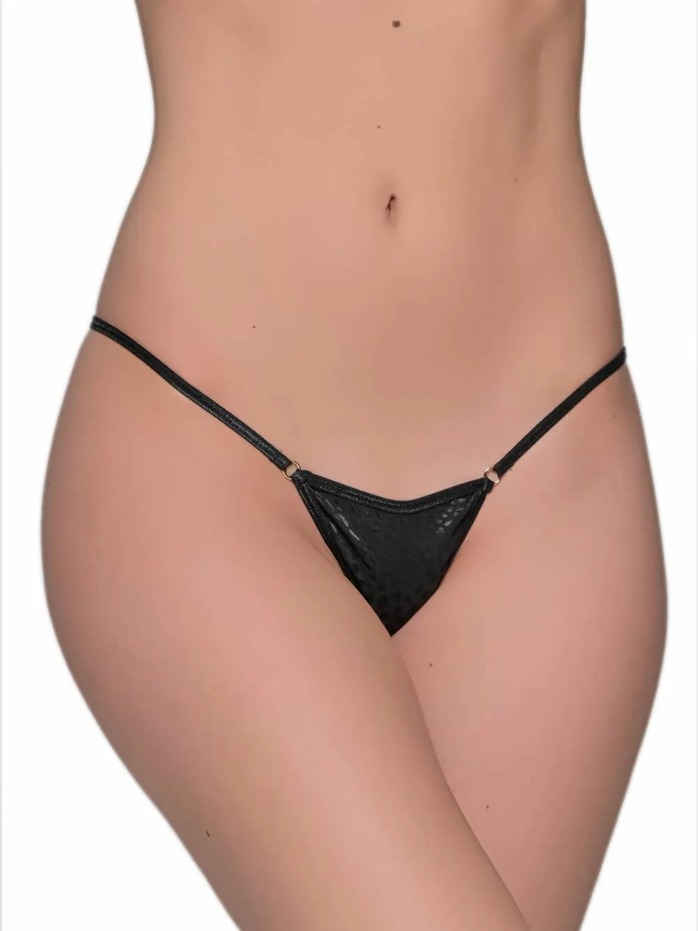 Μαύρο G-String Micro Milena από Σατέν με Dots Σχέδιο