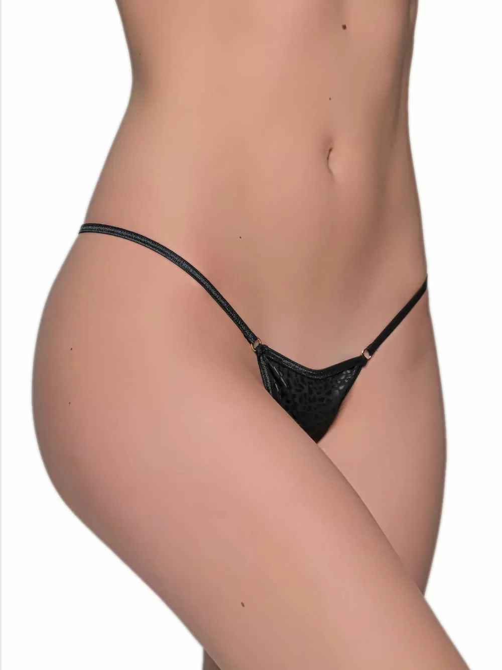 Μαύρο G-String Micro Milena από Σατέν με Dots Σχέδιο
